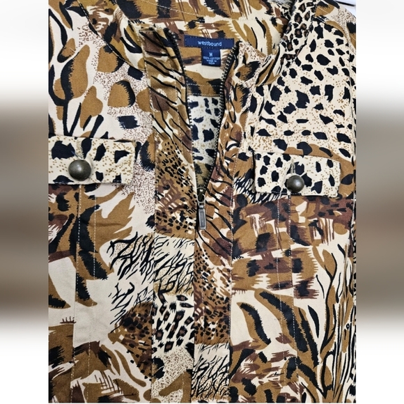 Westbound brown animal print denim blazer with pockets and zip down Size Medium - Picture 11 of 14